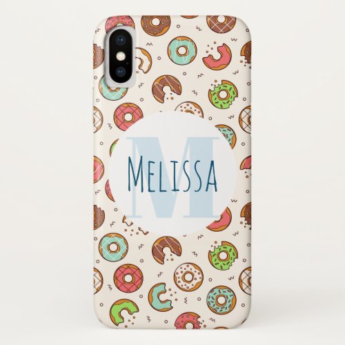 Retro Style Cute Colorful Donut Pattern Monogram iPhone X Case