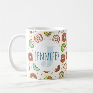 Retro Style Cute Colorful Donut Pattern Monogram Coffee Mug