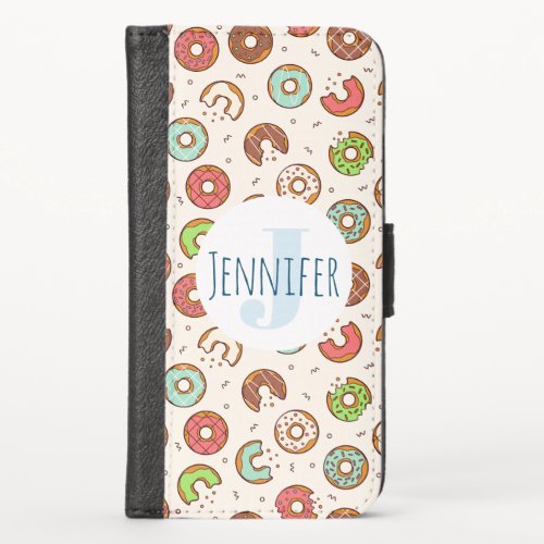Retro Style Cute Colorful Donut Pattern Monogram iPhone X Wallet Case