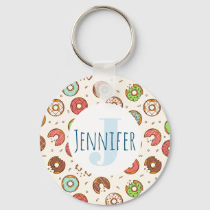 Retro Style Cute Colorful Donut Pattern Monogram Keychain