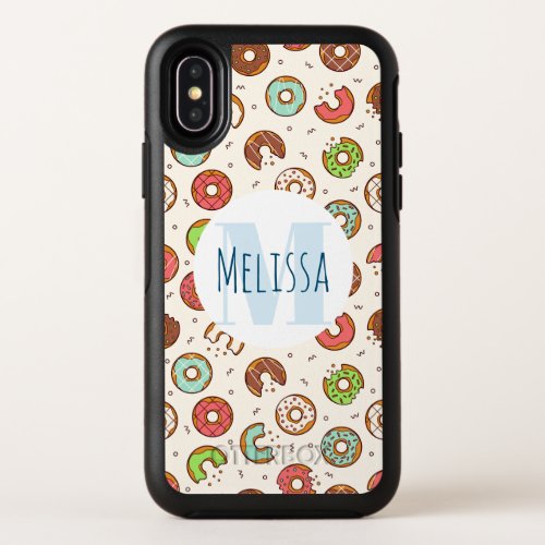 Retro Style Cute Colorful Donut Pattern Monogram OtterBox Symmetry iPhone X Case