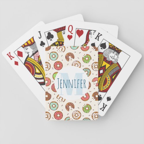 Retro Style Cute Colorful Donut Pattern Monogram Poker Cards