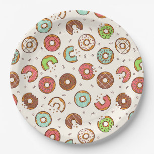 Retro Style Cute Colorful Donut Pattern Paper Plates