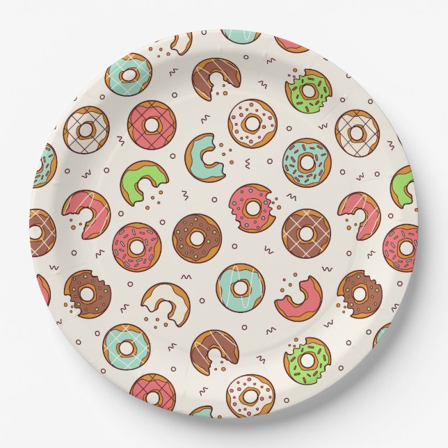 Retro Style Cute Colorful Donut Pattern Paper Plates (Front)