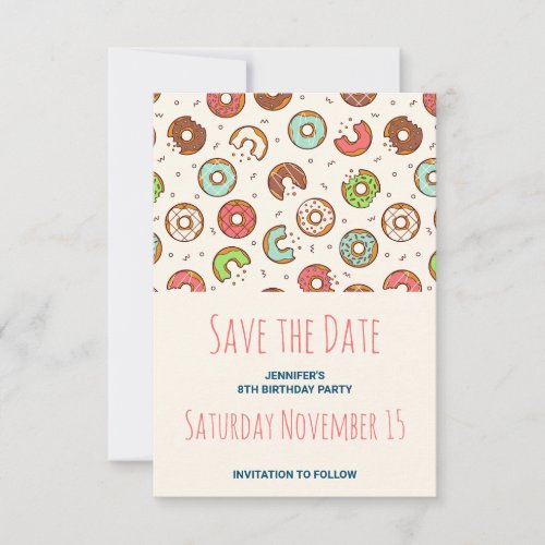 Retro Style Cute Colorful Donut Pattern Save The Date