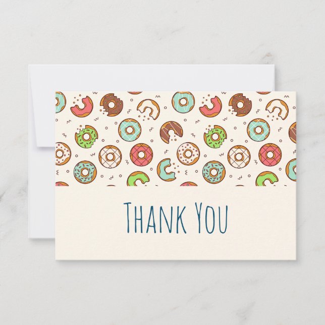Retro Style Cute Colorful Donut Pattern Thank You Card (Front)
