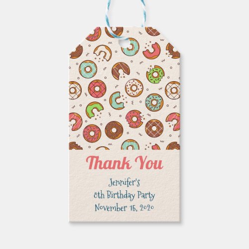 Retro Style Cute Colorful Donut Pattern Thank You Gift Tags