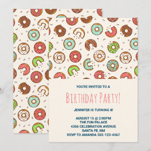Retro Style Cute Donut Pattern Birthday Party Invitation