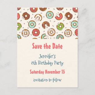 Retro Style Cute Donut Pattern Save the Date Invitation Postcard