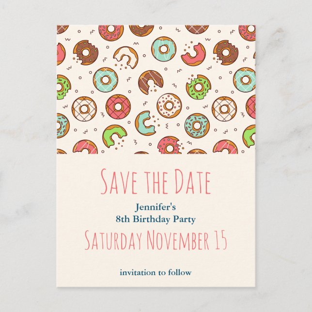Retro Style Cute Donut Pattern Save the Date Invitation Postcard (Front)
