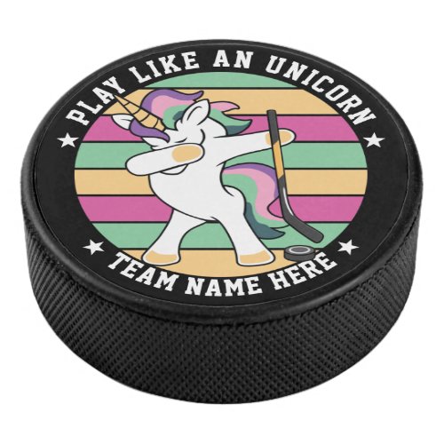 Retro Style Dabbing Unicorn Hockey Puck