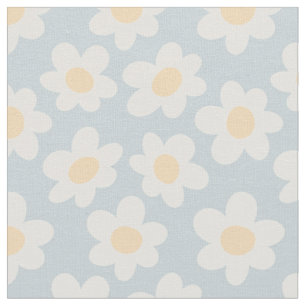 Retro style daisies in bloom on blue background  fabric