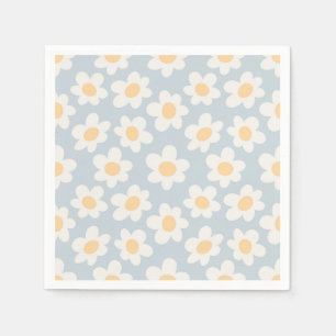 Retro style daisies in bloom on blue background napkins