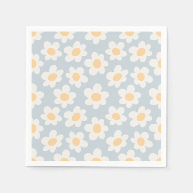 Retro style daisies in bloom on blue background napkins (Front)