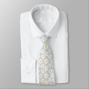 Retro style daisies in bloom on blue background neck tie