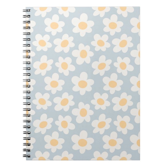 Retro style daisies in bloom on blue background notebook (Front)