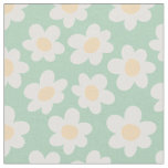 Retro style daisies in bloom on green background fabric