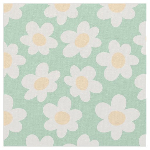 Retro style daisies in bloom on green background fabric