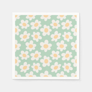 Retro style daisies in bloom on green background napkins