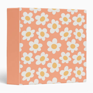 Retro style daisies in bloom on orange background 3 ring binder