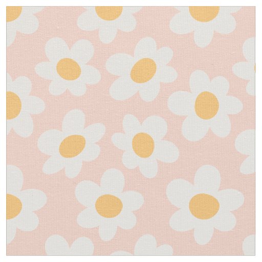 Retro style daisies in bloom on pink background fabric
