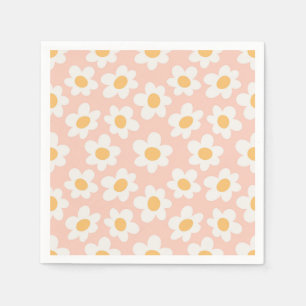 Retro style daisies in bloom on pink background napkins