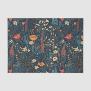 Retro style, dark floral field of wildflowers tissue paper