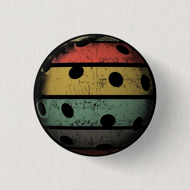 Retro Style Distressed Pickleball Art Button (Front)