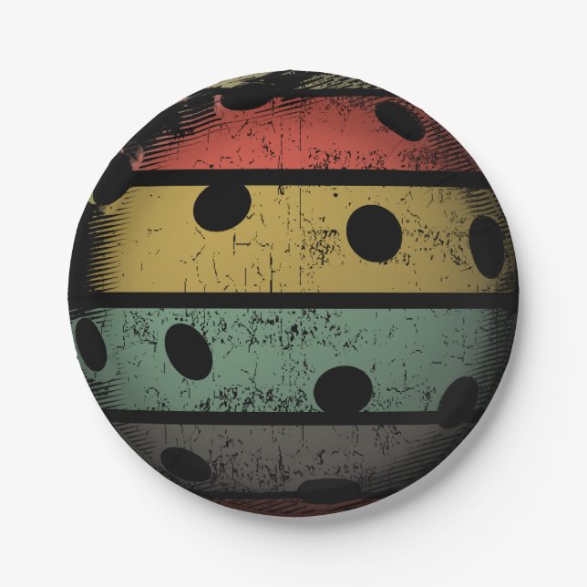 Retro Style Distressed Pickleball Art Paper Plates (Front)