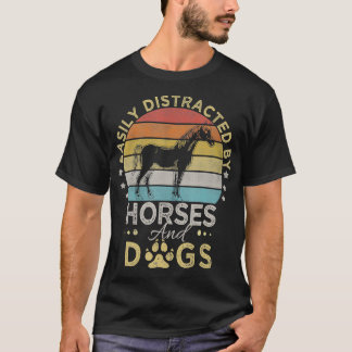 Retro Style Easily Distracted by Horses and Dogs T-Shirt