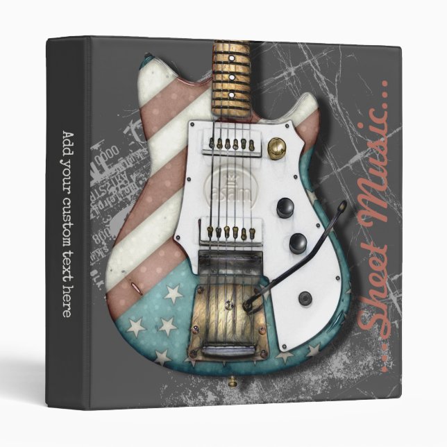 Retro Style Electric Guitar Illustration 3 Ring Binder (Front/Spine)