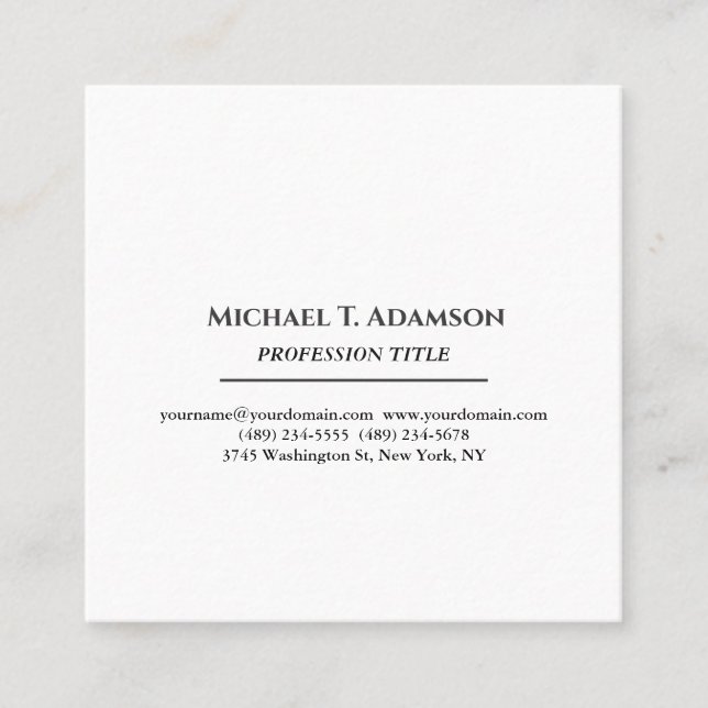 Retro Style Elegant Plain Simple Black & White Square Business Card (Front)