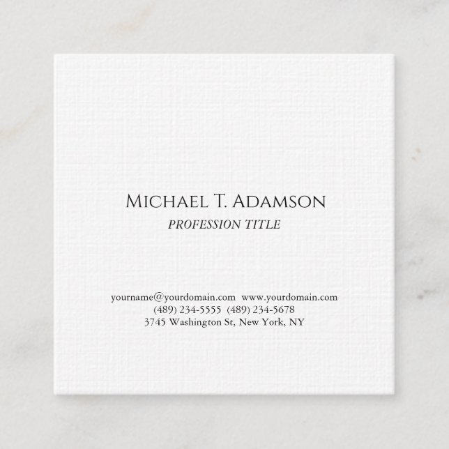 Retro Style Elegant Plain Simple Black & White Square Business Card (Front)