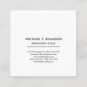 Retro Style Elegant Plain Simple Black & White Square Business Card