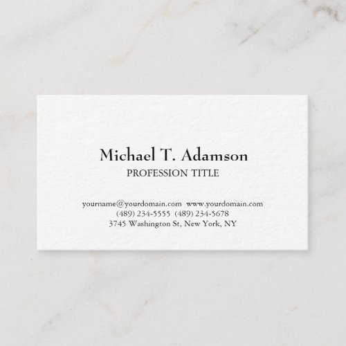 Retro Style Elegant Plain Simple White Business Card
