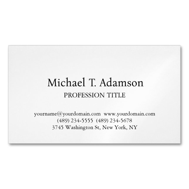 Retro Style Elegant Plain Simple White Business Card Magnet (Front)