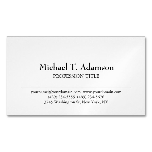 Retro Style Elegant Plain Simple White Business Card Magnet (Front)