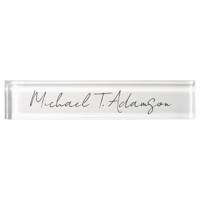 Retro Style Elegant Plain Simple White Calligraphy Desk Name Plate (Front)