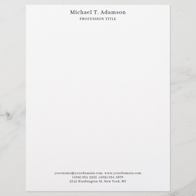 Retro Style Elegant Plain Simple White Letterhead (Front)