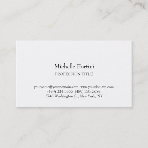 Retro Style Elegant Plain Simple White Minimalist Business Card