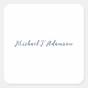 Retro Style Elegant Plain White Calligraphy Name Square Sticker