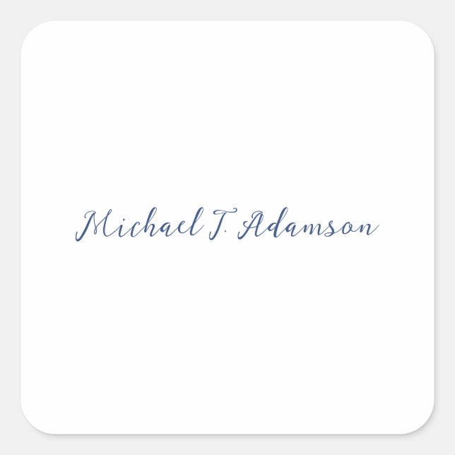 Retro Style Elegant Plain White Calligraphy Name Square Sticker (Front)