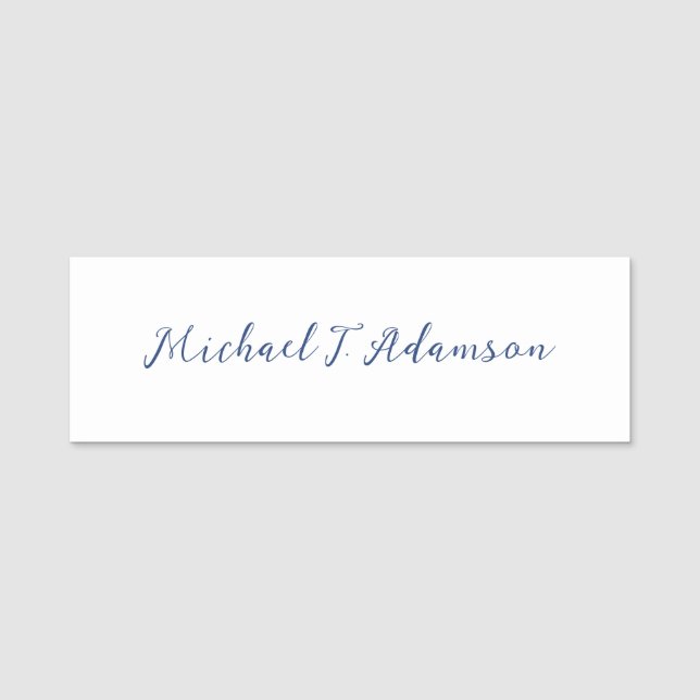 Retro Style Elegant Plain White Calligraphy  Name Tag (Front)