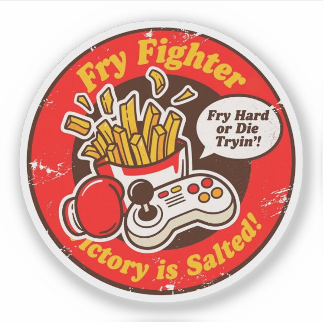 Retro Style Fighting Game & French Fries Design Sticker (Front)