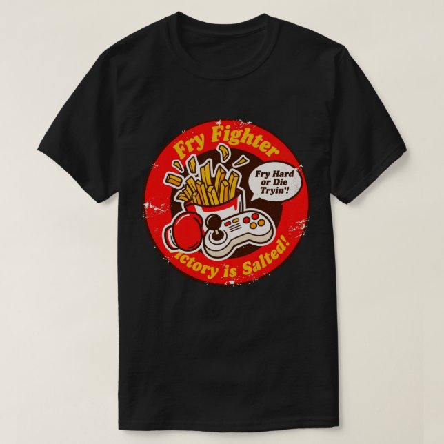 Retro Style Fighting Game & French Fries Design T-Shirt (Design Front)