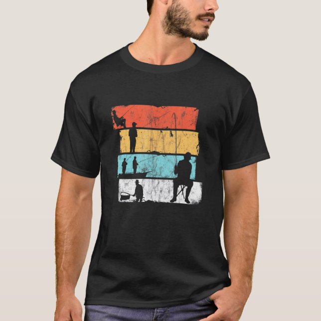 Retro Style Fishermen Fishing Rod Lucky Fishing Pa T-Shirt (Front)