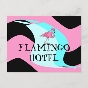 Retro Style Flamingo Hotel Postcard aquas pink