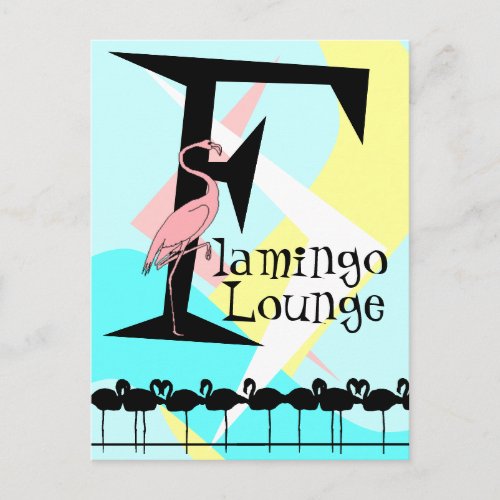 Retro Style Flamingo Lounge Postcard aquas pink