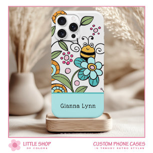 Retro-Style Floral Bumble Bee Monogram iPhone 15 Case
