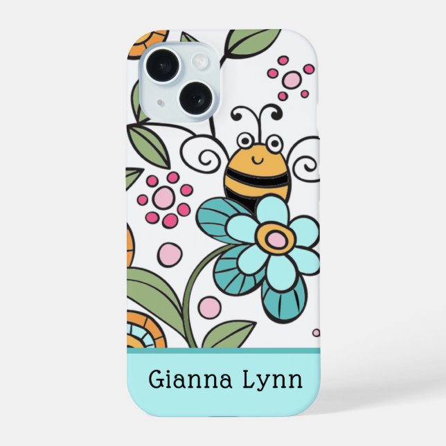 Retro-Style Floral Bumble Bee Monogram Iphone Case (Back)